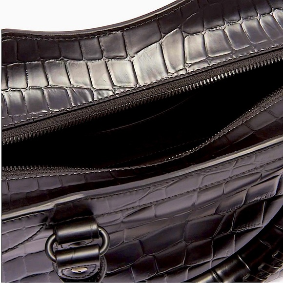 NEW AUTH BALENCIAGA CLASSIC NEO SMALL EMBOSSED CROC LEATHER GUNMETAL MED BAG - Picture 7 of 12